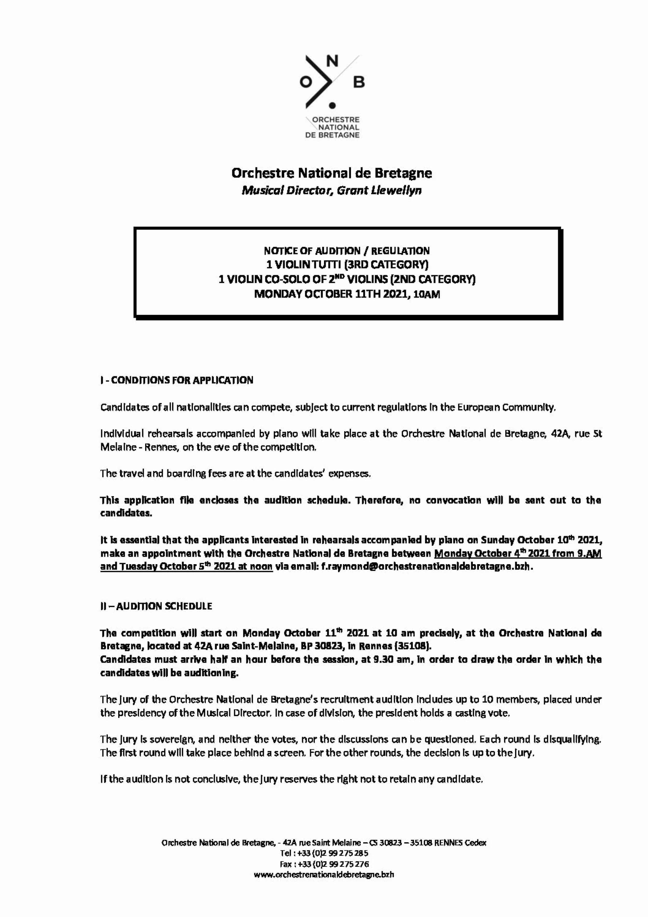 2021 Notice of audition violin tutti + violin co-solo