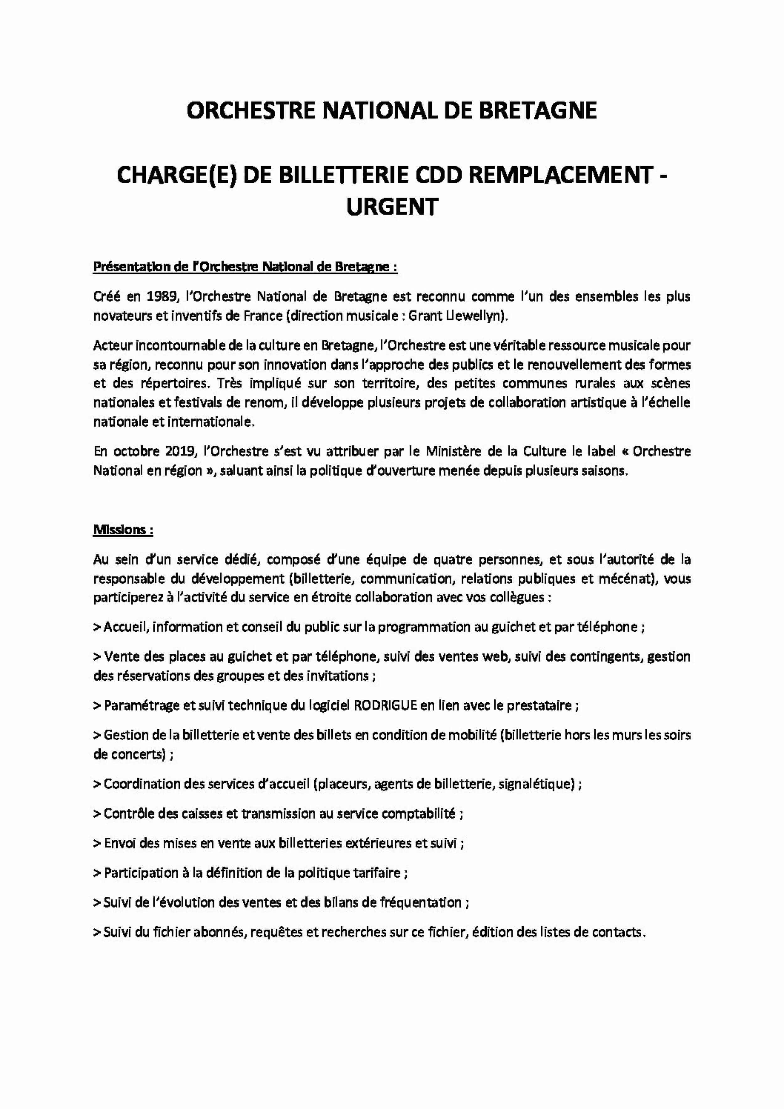 Offre d'emploi chargé billetterie remplacement 3