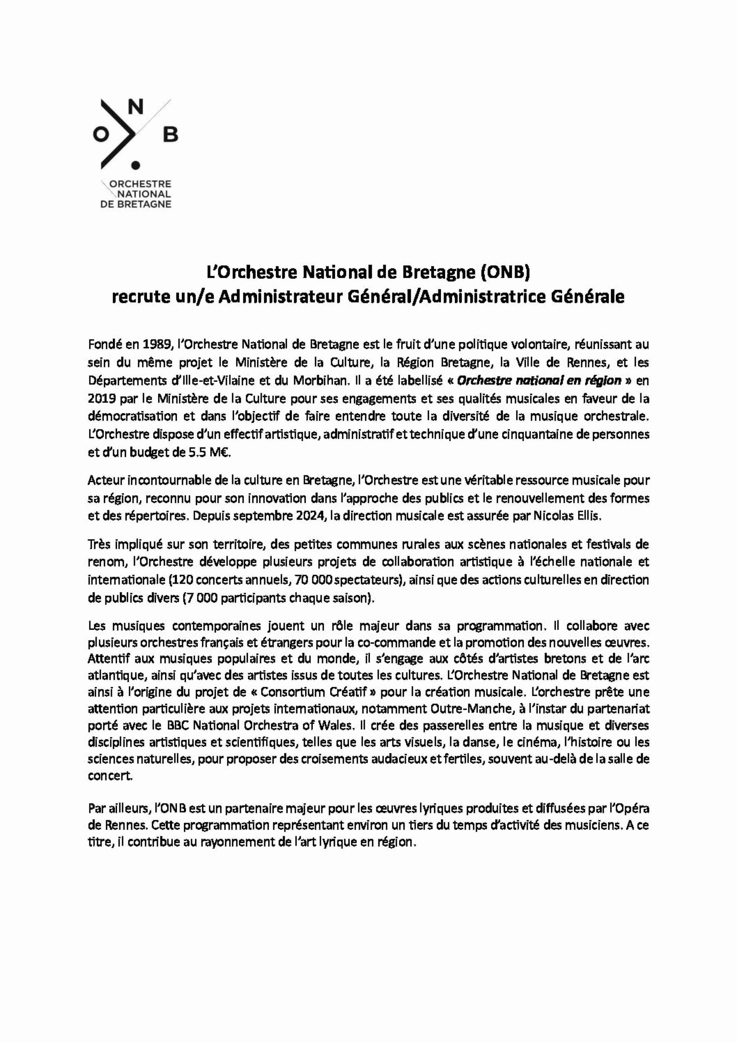 ONB - Offre d'emploi Administrateur général-Administratrice générale